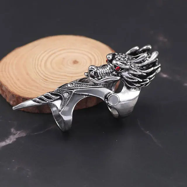 BAGUE DRAGON VIKING DOIGT ENTIER (ACIER) - Viking Héritage