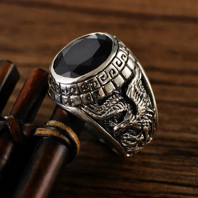 BAGUE ESPRIT DU DRAGON NOIR (ARGENT) - Viking Héritage