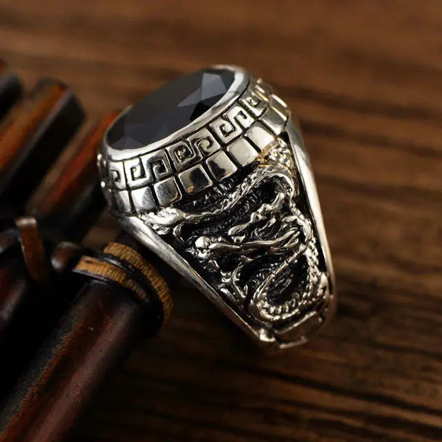 BAGUE ESPRIT DU DRAGON NOIR (ARGENT) - Viking Héritage