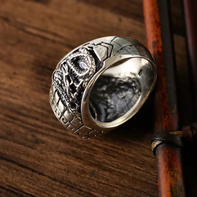 BAGUE ESPRIT DU DRAGON NOIR (ARGENT) - Viking Héritage