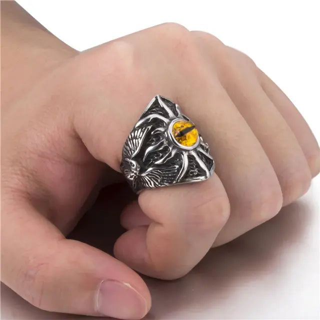 BAGUE OEIL DU DRAGON (ACIER) - Viking Héritage