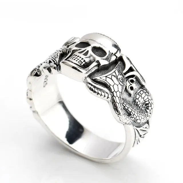 BAGUE SERPENT TÊTE DE MORT (ARGENT) - Viking Héritage