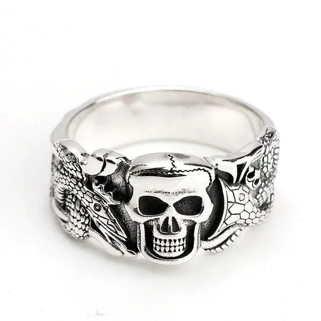 BAGUE SERPENT TÊTE DE MORT (ARGENT) - Viking Héritage