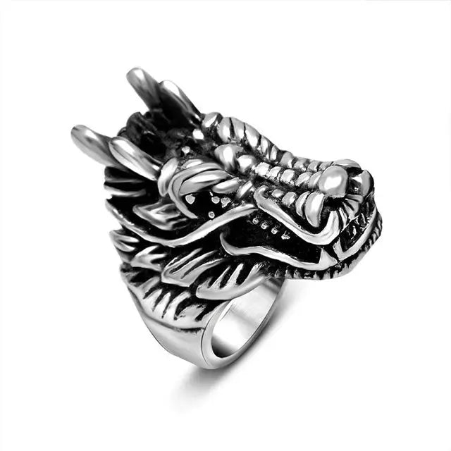 BAGUE TÊTE DE DRAGON (ACIER) - Viking Héritage