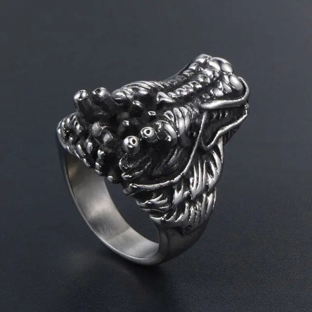 BAGUE TÊTE DE DRAGON (ACIER) - Viking Héritage