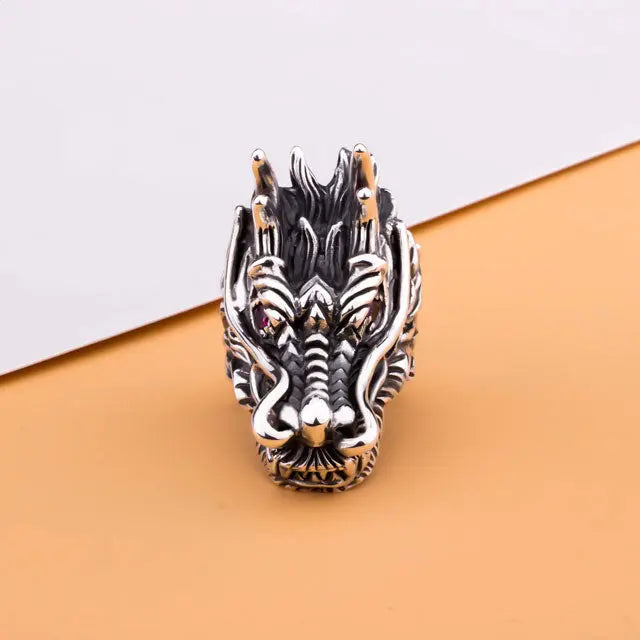 BAGUE TÊTE DE DRAGON (ARGENT) - Viking Héritage