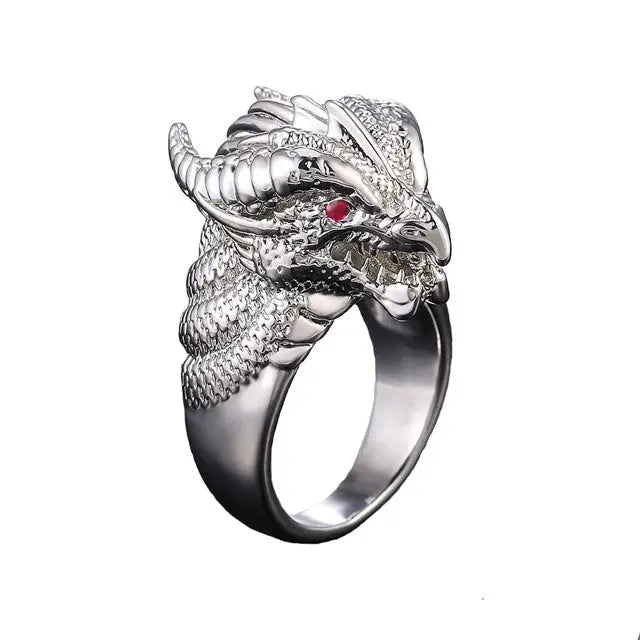 BAGUE TÊTE DU DRAGON OUROBOROS (ACIER) - Viking Héritage