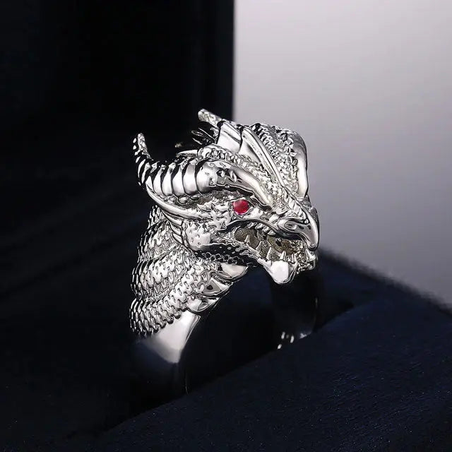 BAGUE TÊTE DU DRAGON OUROBOROS (ACIER) - Viking Héritage