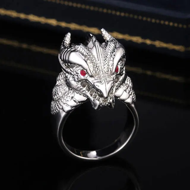 BAGUE TÊTE DU DRAGON OUROBOROS (ACIER) - Viking Héritage