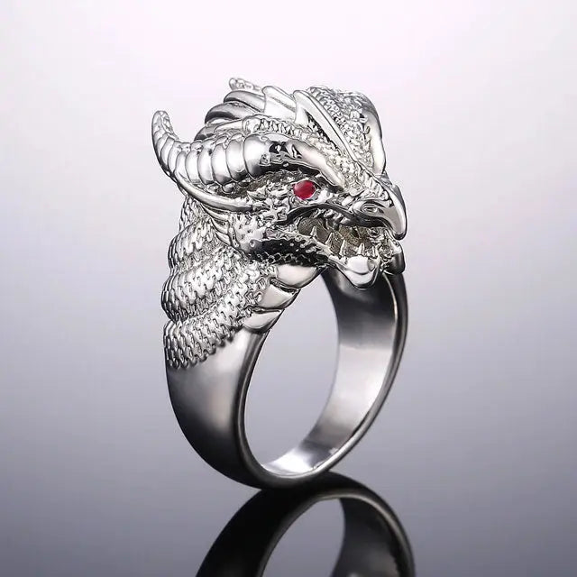 BAGUE TÊTE DU DRAGON OUROBOROS (ACIER) - Viking Héritage