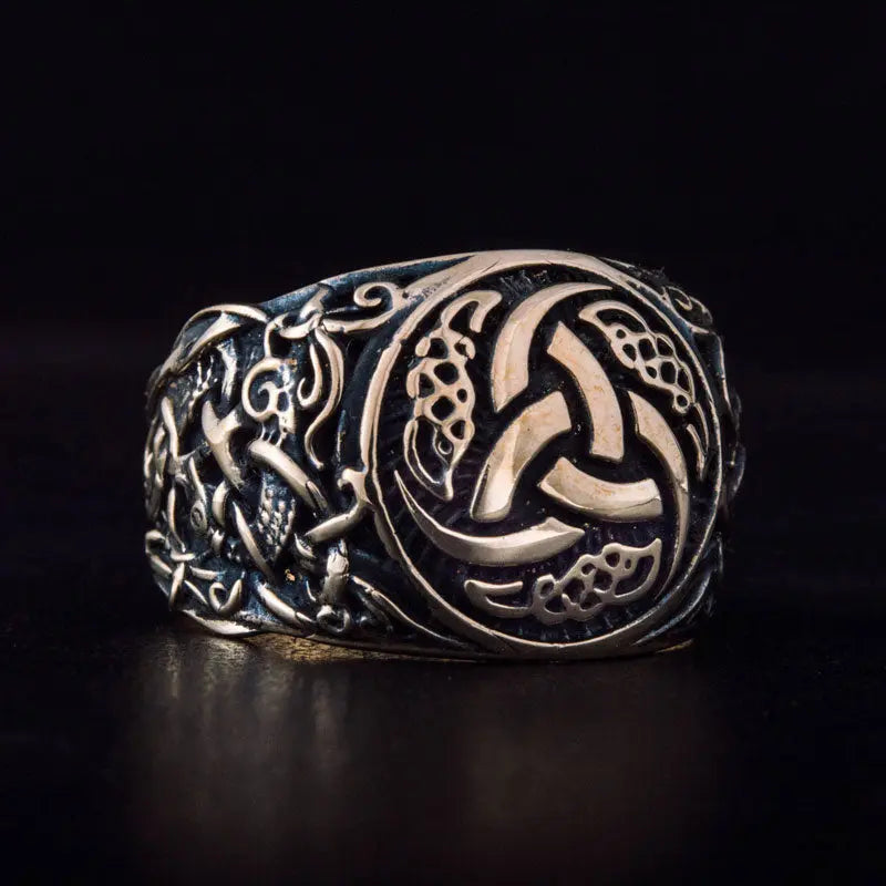BAGUE TRIPLE CORNE D&#39;ODIN (BRONZE MASSIF) - Viking Héritage