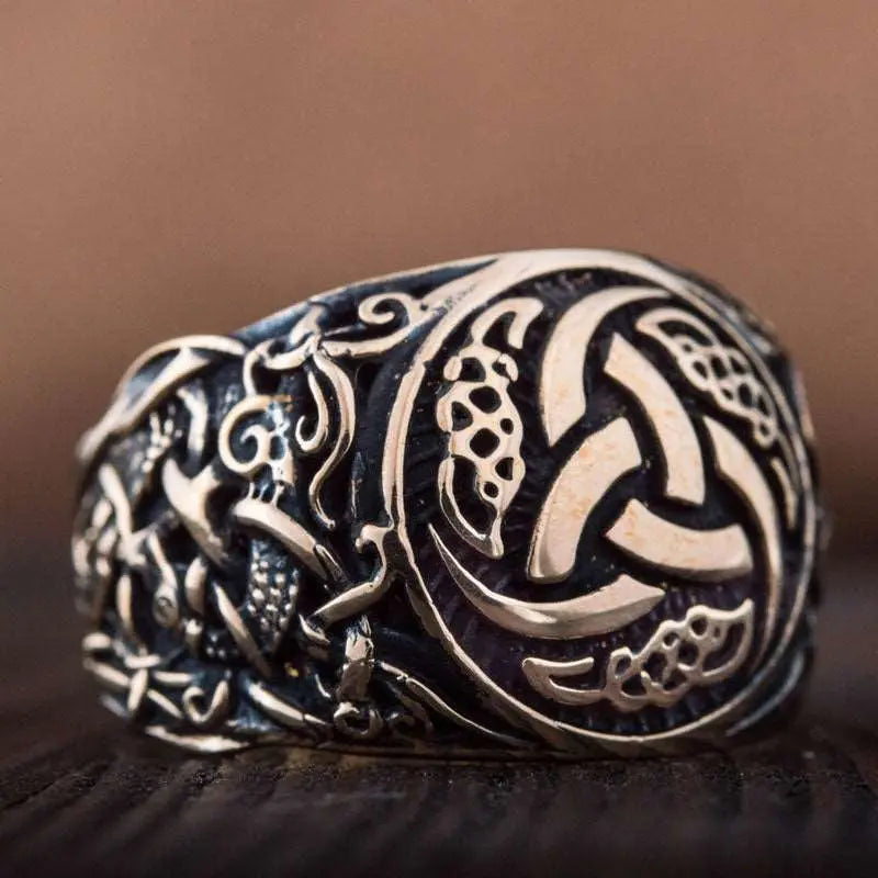 BAGUE TRIPLE CORNE D'ODIN (BRONZE MASSIF) - Viking Héritage