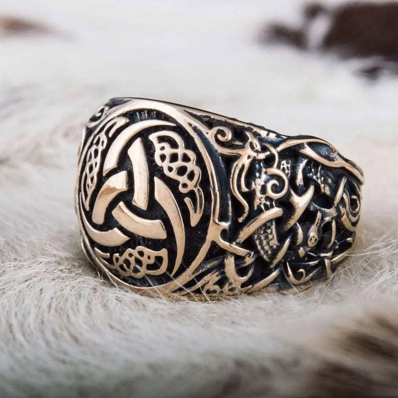 BAGUE TRIPLE CORNE D'ODIN (BRONZE MASSIF) - Viking Héritage