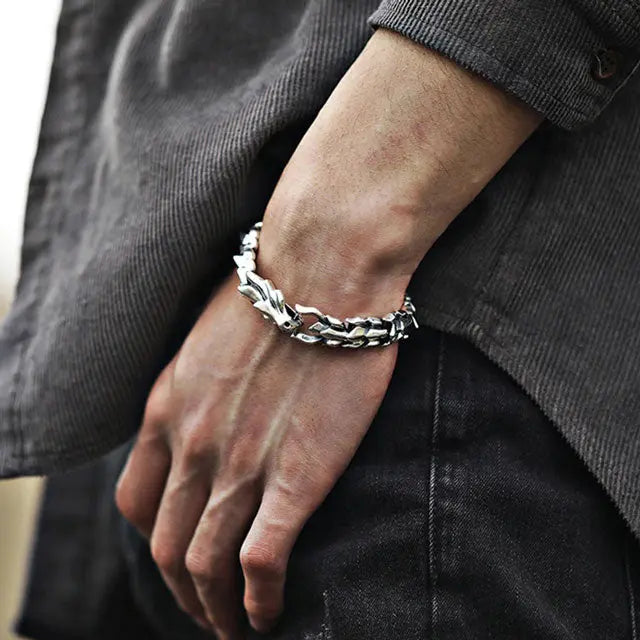 BRACELET DRAGON JORMUNGANDR EN ARGENT - Viking Héritage