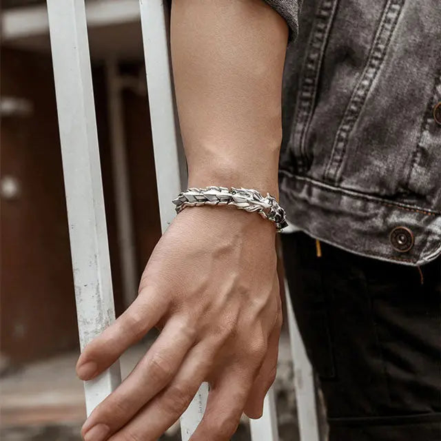 BRACELET DRAGON JORMUNGANDR EN ARGENT - Viking Héritage