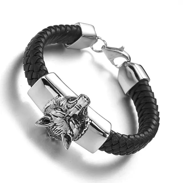 BRACELET EN CUIR TÊTE DE LOUP - Viking Héritage