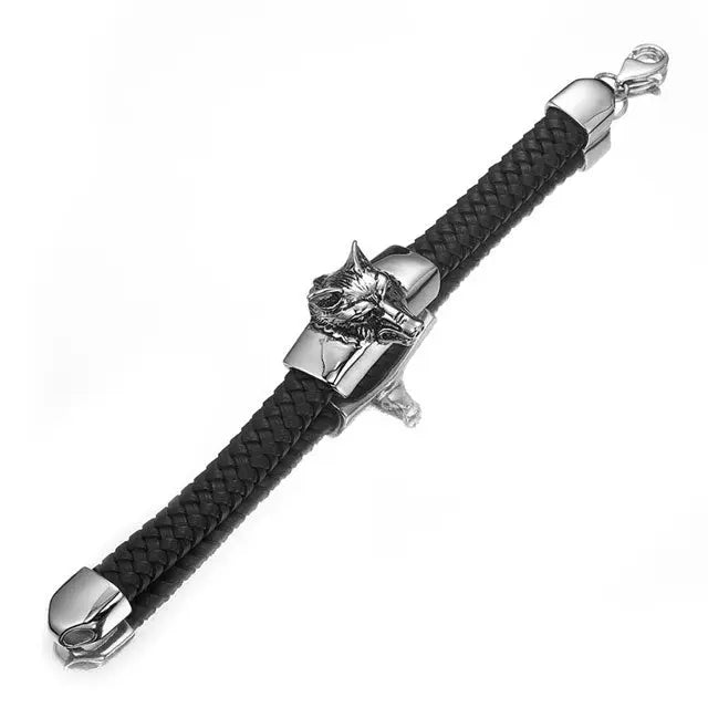 BRACELET EN CUIR TÊTE DE LOUP - Viking Héritage
