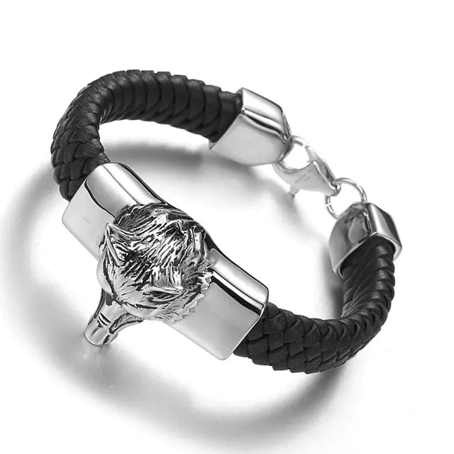 BRACELET EN CUIR TÊTE DE LOUP - Viking Héritage