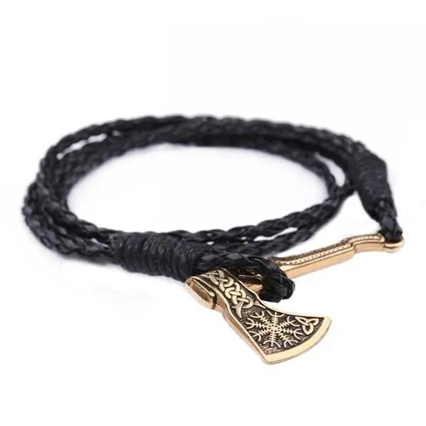 BRACELET HACHE VIKING - CUIR TRESSÉ - Viking Héritage