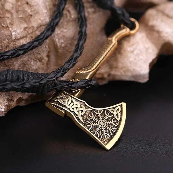 BRACELET HACHE VIKING - CUIR TRESSÉ - Viking Héritage