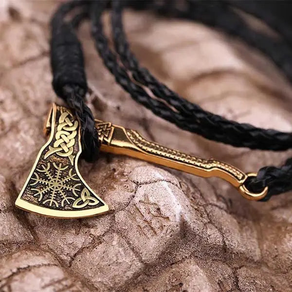 BRACELET HACHE VIKING - CUIR TRESSÉ - Viking Héritage