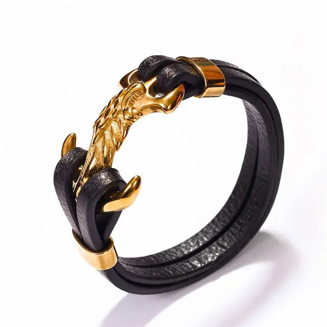 BRACELET LOUP ANCRE MARINE (CUIR) - Viking Héritage