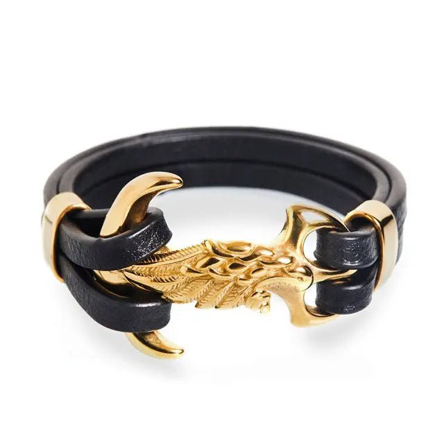BRACELET LOUP ANCRE MARINE (CUIR) - Viking Héritage