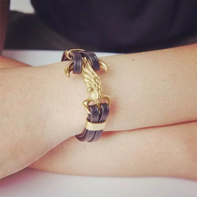 BRACELET LOUP ANCRE MARINE (CUIR) - Viking Héritage