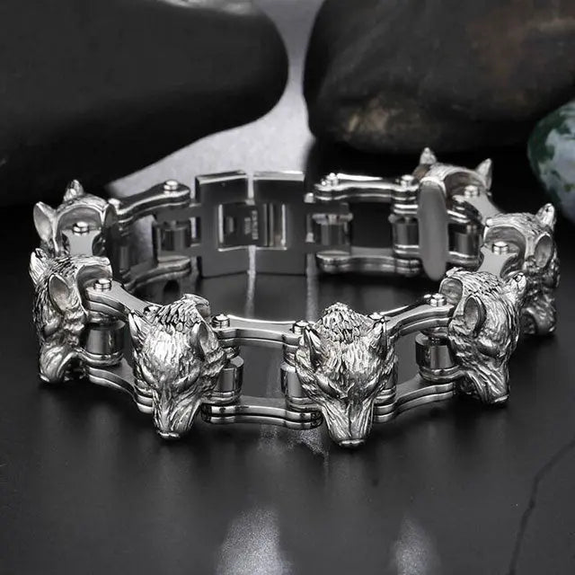 BRACELET LOUP ARGENT (Acier) - Viking Héritage