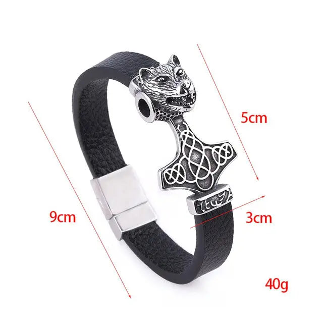 BRACELET LOUP EN CUIR - Viking Héritage