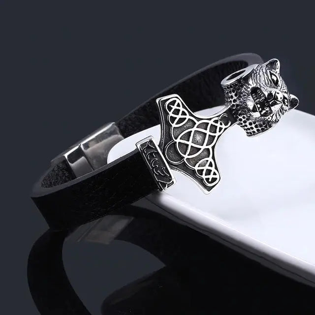 BRACELET LOUP EN CUIR - Viking Héritage