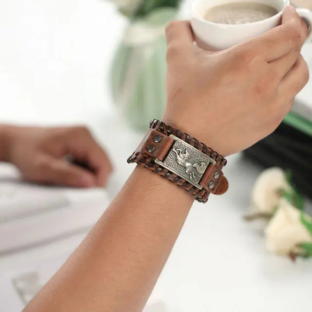 BRACELET LOUP GARM (Cuir) - Viking Héritage