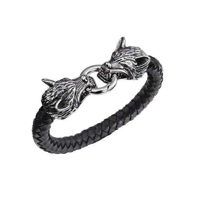 BRACELET TÊTE DE LOUP EN CUIR - Viking Héritage
