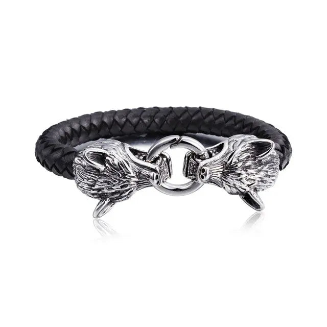 BRACELET TÊTE DE LOUP EN CUIR - Viking Héritage
