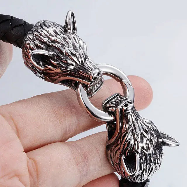 BRACELET TÊTE DE LOUP EN CUIR - Viking Héritage