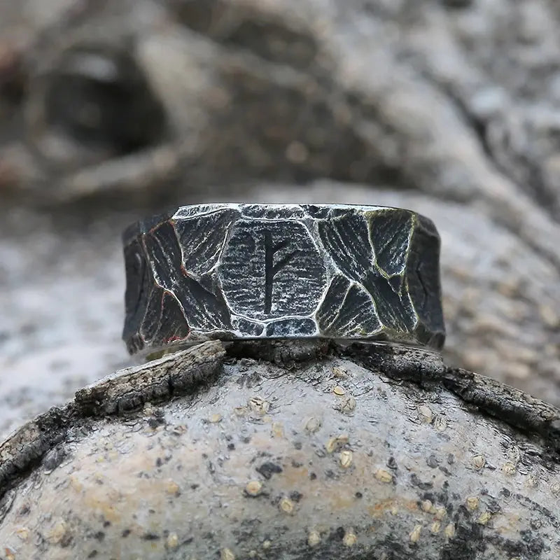 Bague Acier avec Symbole Fehu