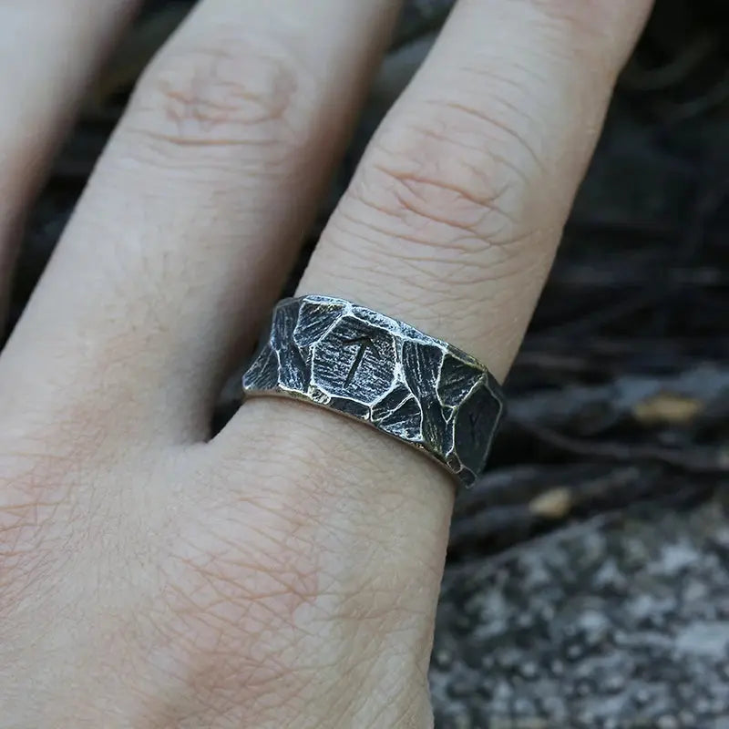Bague viking Acier avec Symbole Fehu