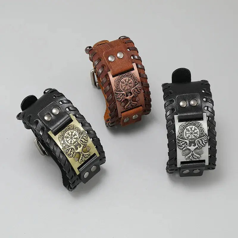 Bracelet Viking Tendance avec Boussole Runique et Oiseau Divin - Viking Héritage