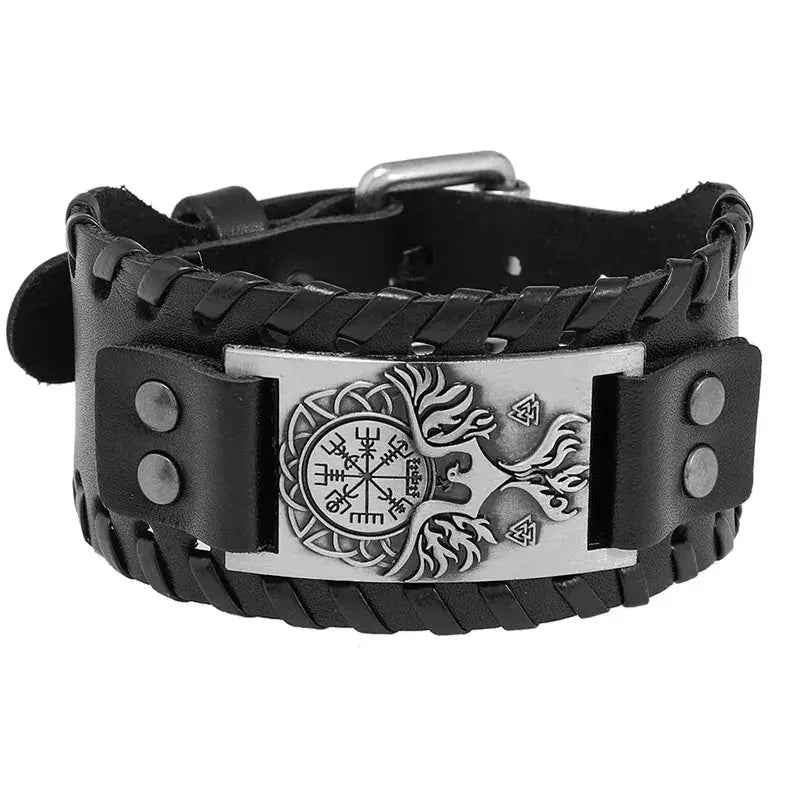 Bracelet Viking Tendance avec Boussole Runique et Oiseau Divin - Viking Héritage