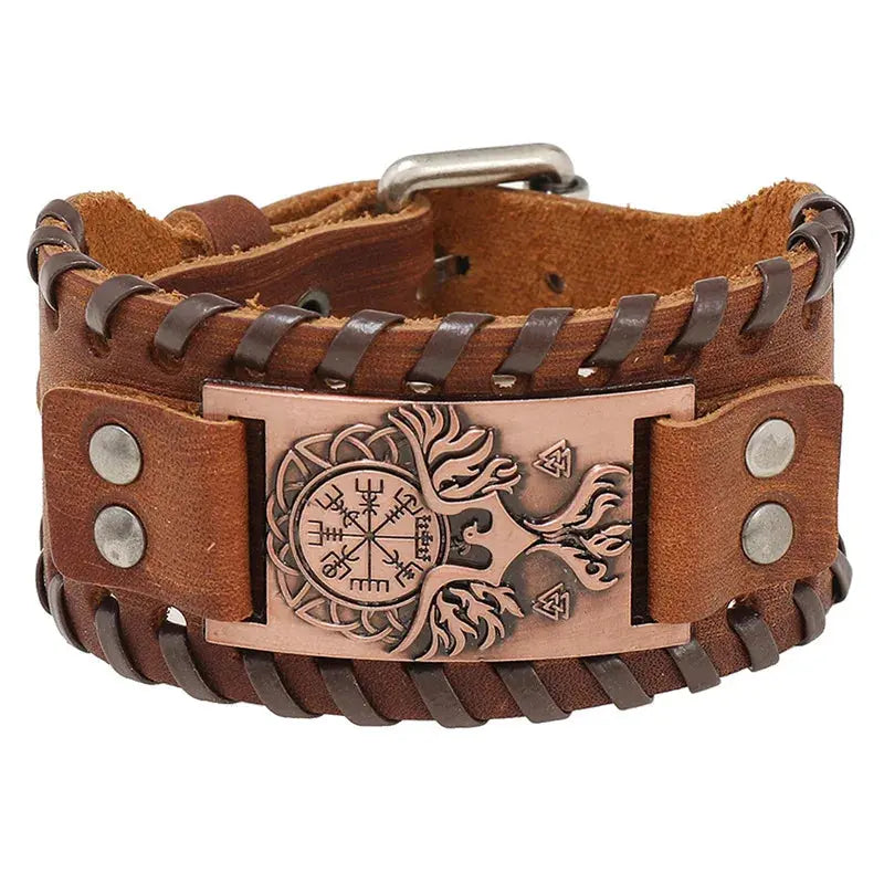 Bracelet Viking Tendance avec Boussole Runique et Oiseau Divin - Viking Héritage