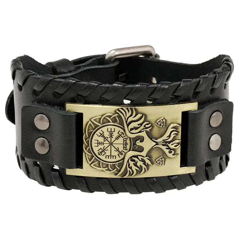 Bracelet Viking Tendance avec Boussole Runique et Oiseau Divin - Viking Héritage