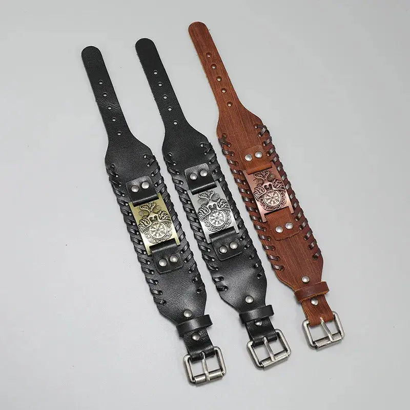 Bracelet Viking Tendance avec Boussole Runique et Oiseau Divin - Viking Héritage