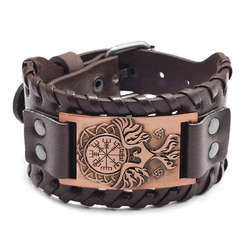 Bracelet Viking Tendance avec Boussole Runique et Oiseau Divin - Viking Héritage