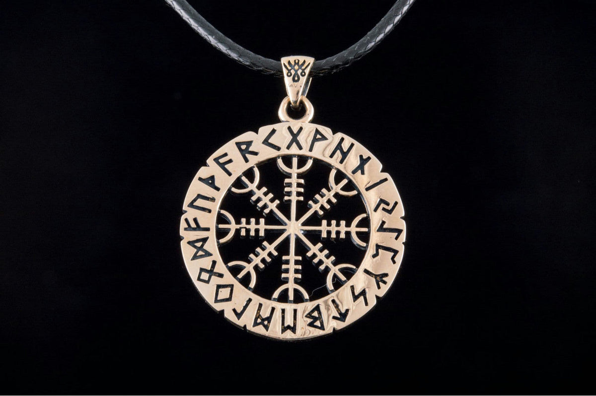 Pendentif Aegishjalmur et Futhark Ancien — Bronze