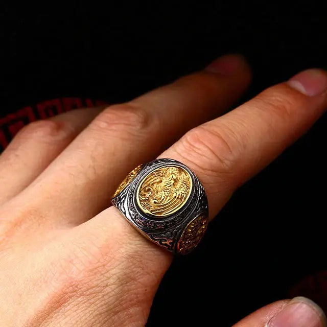 CHEVALIÈRE MYSTÈRE DU DRAGON (ACIER) - Viking Héritage