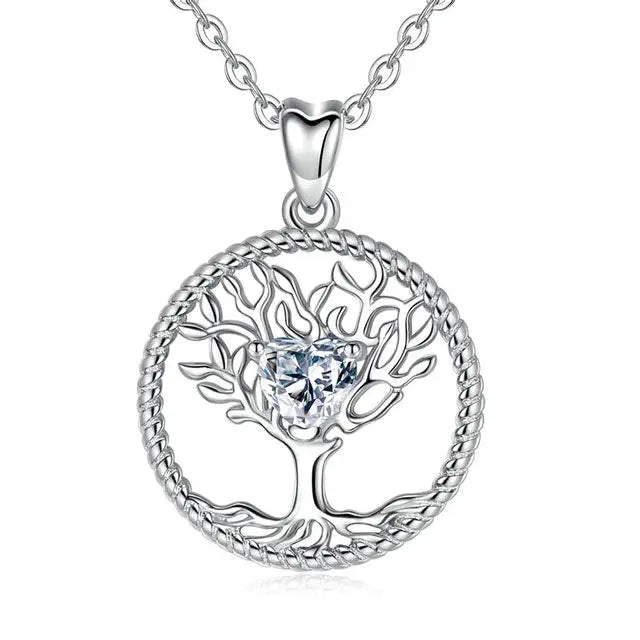 COLLIER ARBRE DE VIE COEUR DE CRISTAL (ARGENT) - Viking Héritage