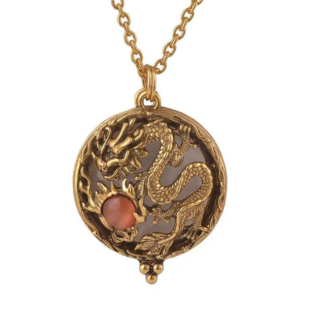 COLLIER DRAGON PORTE BONHEUR (ACIER) - Viking Héritage