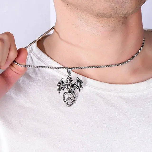 COLLIER DRAGON VIKING FAFNIR (ACIER) - Viking Héritage
