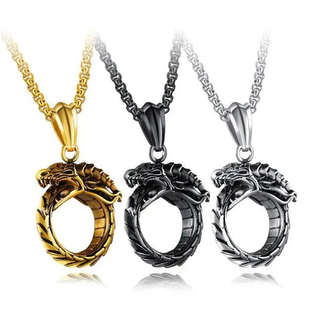 COLLIER DRAGON VIKING OUROBOROS (ACIER) - Viking Héritage