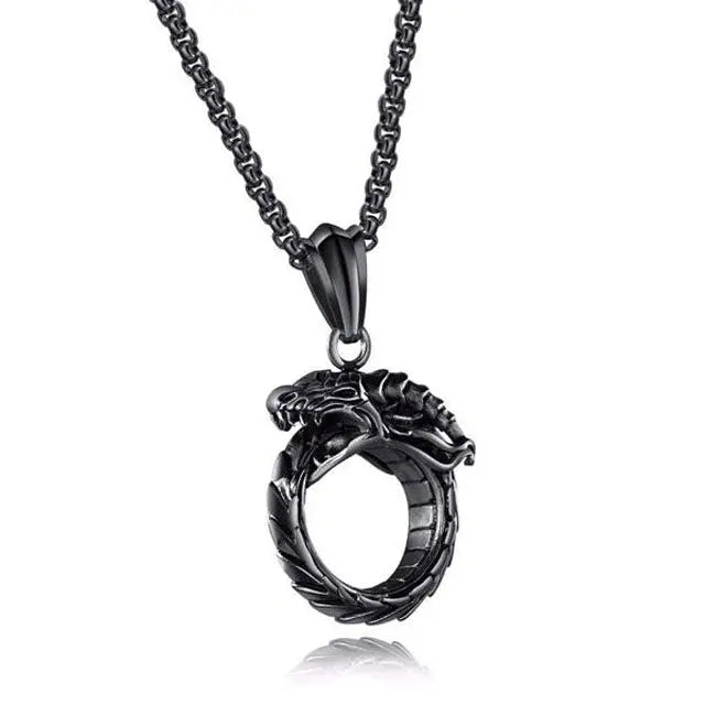 COLLIER DRAGON VIKING OUROBOROS (ACIER) - Viking Héritage